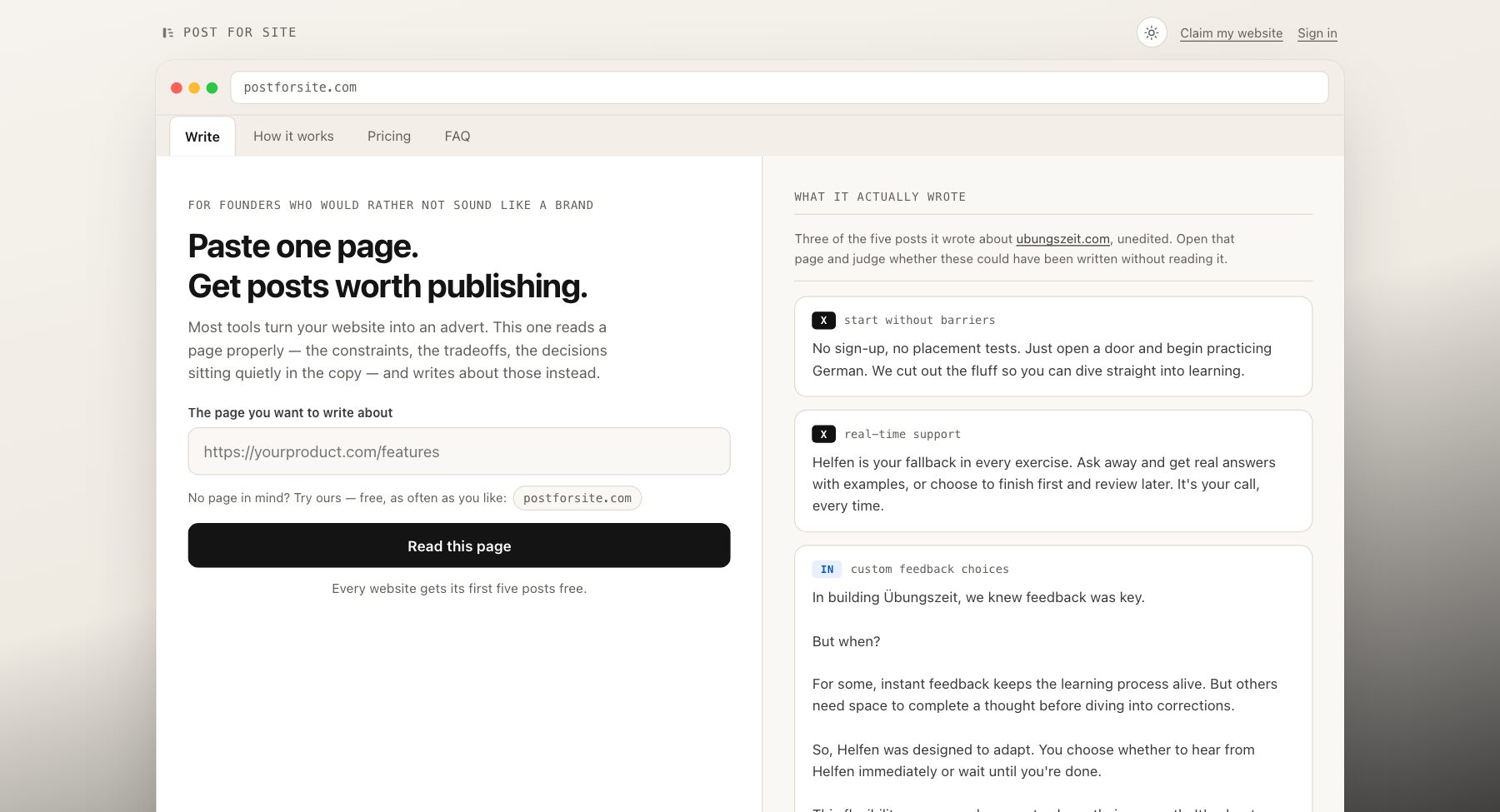 The Post for Site home page.